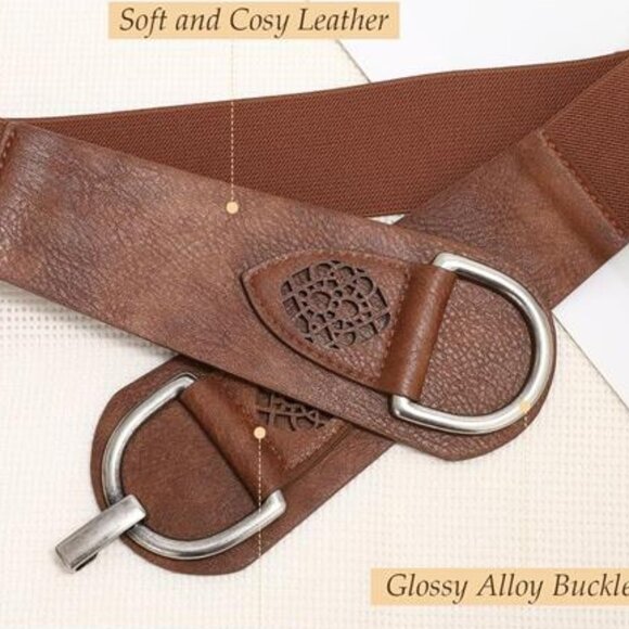 Vintage Women Stretchy Wide Belt Chunky Buckle Elastic Wide Waist Belts - Picture 3 of 5